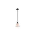 Lámpara de techo colgante campana negro/vidrio blanco 1L E27 Lafayette Lighting, vista frontal con pantalla cónica blanca