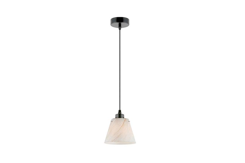 Lámpara de techo colgante campana negro/vidrio blanco 1L E27 Lafayette Lighting, vista frontal con pantalla cónica blanca