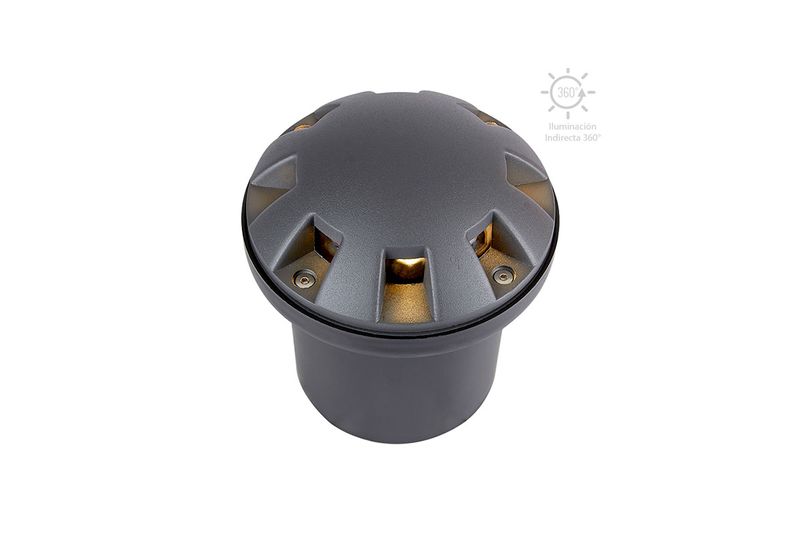Luminaria empotrar piso LED Cedrela 8 W 400 lm 3000 K IP65 Tecnolite, vista tridimensional en color gris con luz cálida