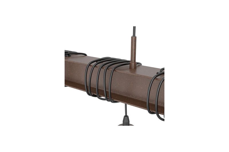 Luminaria colgante Townshend 4 4XE27 Eglo, detalle cercano del cuerpo marrón con cables negros envolventes