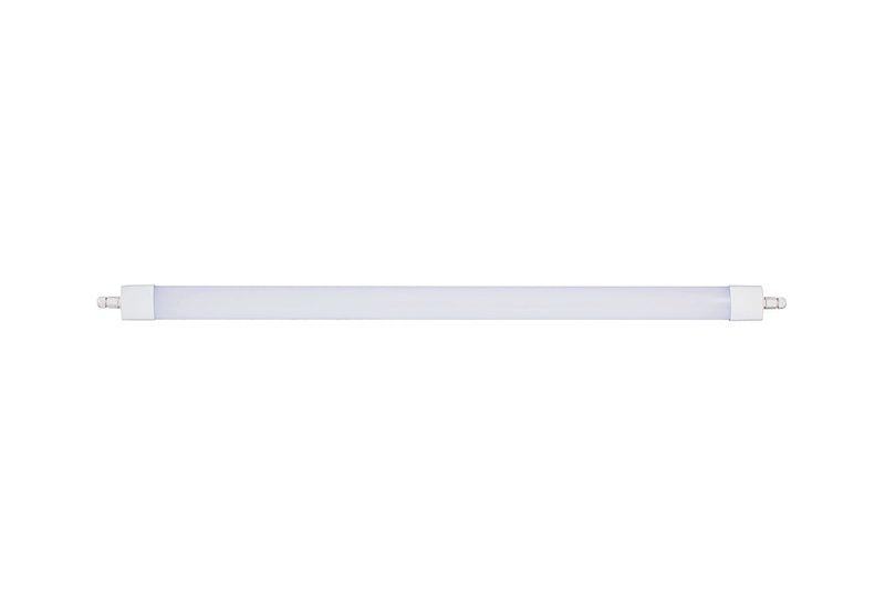 Luminaria LED Econolux 1x18 W 48 c/tubo PC Sylvania, vista frontal del tubo blanco con terminales metálicas