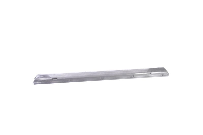 Luminaria 705 RS 2x32 W 120 V Ilukon, vista lateral completa del cuerpo alargado y transparente