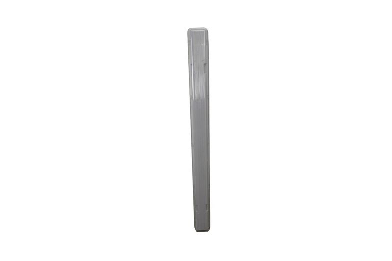 Luminaria 705 RS 2x32 W 120 V Ilukon, vista lateral del cuerpo alargado en color gris