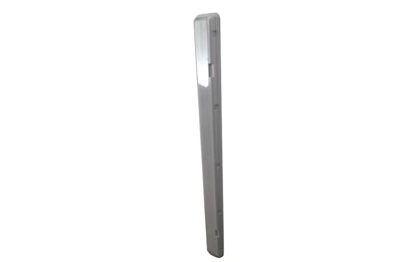 Luminaria 705 RS 2x32 W 120 V Ilukon, vista lateral del perfil delgado en color gris