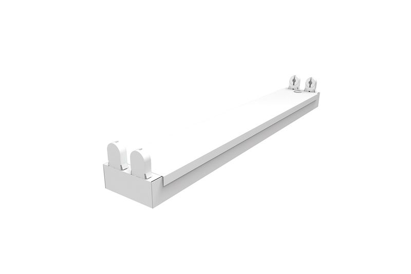 Luminaria LED Mod. 200 Fit 2x18 W 48'' con tubo-complex Sylvania, vista diagonal del equipo blanco sobre fondo blanco
