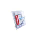 Cerradura manecilla baño Delta Kwikset satin cromo, producto en su empaque plástico transparente con etiqueta roja