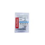 Cerradura manecilla baño Delta Kwikset satin cromo, vista frontal del producto en su empaque plástico transparente