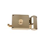 Cerradura parche Yale madera cilindro suelto derecha, vista frontal del cuerpo metálico en color dorado mate