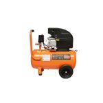 Compresor horizontal Truper de 50 lts, 116 psi y 2.5 hp, vista lateral completa del equipo color naranja con ruedas negras