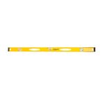 Nivel magnético I-Beam Stanley de 48 pulgadas, vista frontal completa del cuerpo amarillo con tres viales de medición