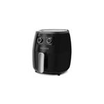 Freidora de aire 5.7 litros negra Black+Decker, vista frontal completa con perillas de control y mango plateado