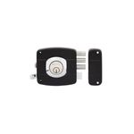 Cerradura parche triple metal cilindro suelto derecha negro Fanal, vista frontal del cuerpo y el contrafrontal