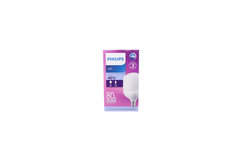 Bombilla LED TrueForce Core 80 W E40 9000 lm 100-277 V Philips, producto en su empaque de cartón blanco y morado