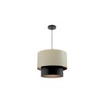 Luminaria colgante Wood claro 3L E27 60W blanco Blumenau, vista frontal con pantalla cilíndrica bicolor blanco y negro