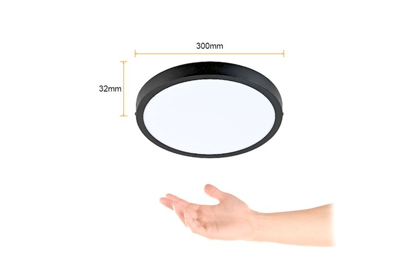 Luminaria sobreponer LED Ankaa IV negro redondo 24 W 1600 lm 6500 K 100-240 V Tecnolite, con medidas de 300 mm y 32 mm