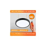 Luminaria sobreponer LED Ankaa IV negro redondo 24 W 1600 lm 6500 K 100-240 V Tecnolite, gráfico de instalación con soporte