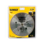 Disco diamante DeWALT de 9 pulgadas aro ranurado corte seco, en su empaque plástico con fondo amarillo