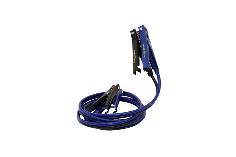 Cable pasa corriente para auto 200 amp amarillo/negro Goodyear, cables enrollados con pinzas de sujeción azules y negras