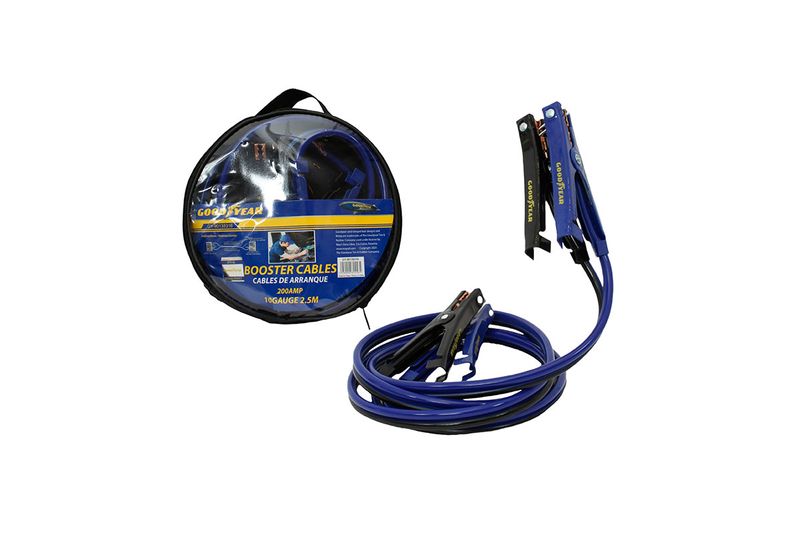 Cable pasa corriente para auto 200 amp amarillo/negro Goodyear, cables azules y negros fuera de su estuche circular