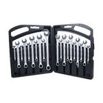 Juego de llave combinada Stanley de 1/4" a 7/8", 8 mm a 18 mm de 20 piezas, organizadas en su estuche plástico negro abierto