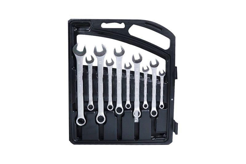 Juego de llave combinada Stanley de 1/4" a 7/8", 8 mm a 18 mm de 20 piezas, organizador negro con llaves metálicas