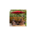 Sombrilla para terraza Sahara redonda inclinación ajustable con luz LED 2.7 m vino Windoor, abierta sobre juego de comedor