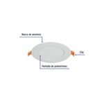 Luminaria empotrable LED slim 6 W 350 lm 3000 K redonda blanco Volteck, esquema técnico con partes y clips naranjas