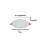 Luminaria empotrable LED slim 6 W 350 lm 3000 K redonda blanco Volteck, gráfico con medidas de diámetro y empotramiento