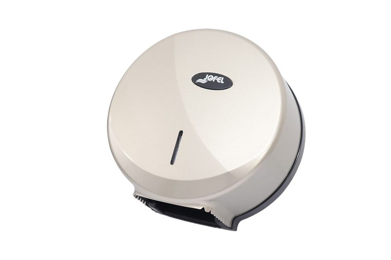 Dispensador papel higiénico Futura Mini Silver 9 pulgadas Jofel, vista frontal del equipo en color plateado