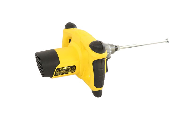Mezclador para pasta 1400 W 2 velocidades Stanley, vista lateral del equipo amarillo con varilla mezcladora metálica