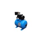 Equipo hidroneumático 1/2 HP 24 lts 110 V AquaPro, vista lateral del tanque azul con bomba negra instalada arriba
