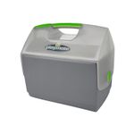 Hielera portátil 16 qt Playmate gris Igloo, vista frontal en color gris con detalles en verde y asa integrada