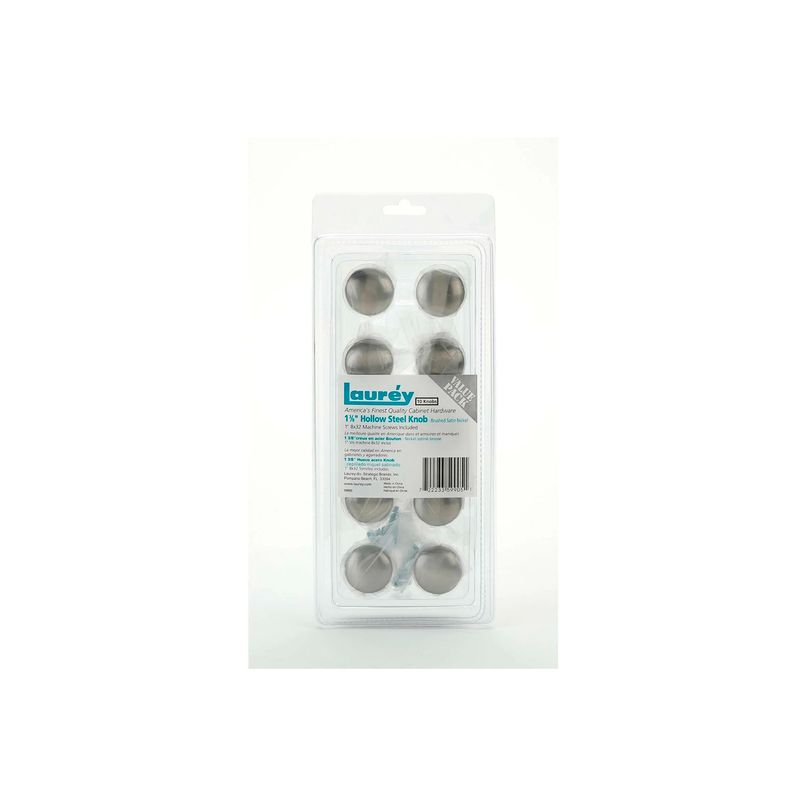 Jaladera de botón Melrose 1-3/8 pulgadas níquel satinado 10 piezas Laurey, empaque blister con los pomos organizados