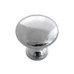 Jaladera de botón Danica de 1-3/8 pulgadas cromo pulido Laurey, vista frontal del pomo metálico brillante