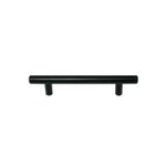 Jaladera de barra Melrose 3 pulgadas negro mate 5 piezas Laurey, vista lateral de la barra con dos soportes