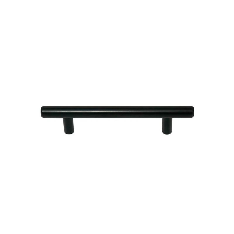 Jaladera de barra Melrose 3 pulgadas negro mate 5 piezas Laurey, vista lateral de la barra con dos soportes