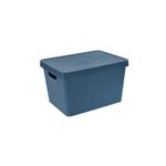 Caja para organización plástica Koopman, recipiente azul con tapa integrada y asas laterales