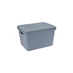 Caja para organización plástica Koopman, vista en ángulo del contenedor gris con tapa cerrada
