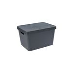 Caja para organización plástica Koopman, vista tridimensional del contenedor gris oscuro con tapa cerrada