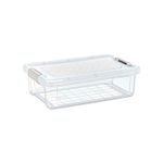 Caja para organización plástica de 6 L Koopman, recipiente transparente con tapa y cierres laterales blancos