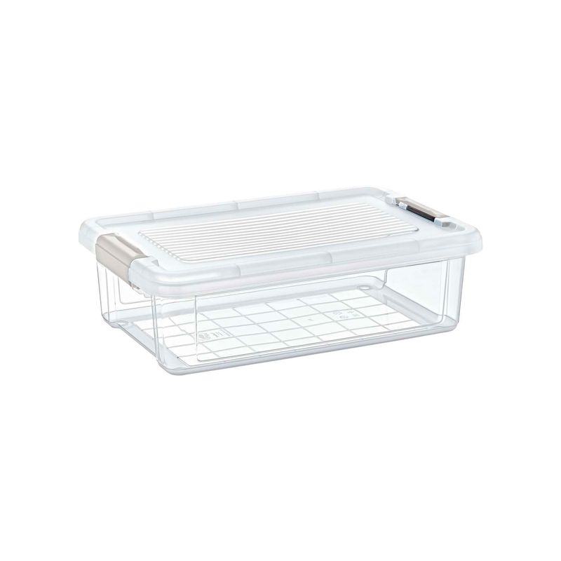 Caja para organización plástica de 6 L Koopman, recipiente transparente con tapa y cierres laterales blancos