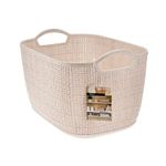 Cesto para organización 35x29x22 cm Koopman, tejido color crema con asas integradas y etiqueta frontal