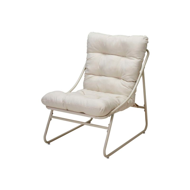 Set mueble para terraza 3 piezas crema Koopman, vista lateral de una silla con cojín acolchado y estructura tubular