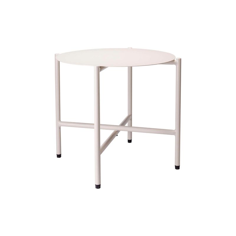 Set mueble para terraza de 3 piezas crema Koopman, detalle de la mesa redonda blanca con patas metálicas