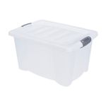 Caja para almacenamiento de 13 L Koopman, recipiente plástico blanco translúcido con tapa y cierres laterales grises