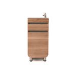 Mueble Aluvia 40 cm y lavamanos miel Corona, vista frontal completa con grifería cromada y patas metálicas