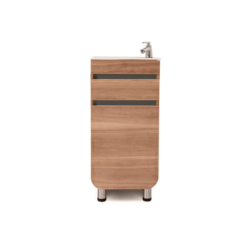 Mueble Aluvia 40 cm y lavamanos miel Corona, vista frontal completa con grifería cromada y patas metálicas