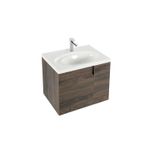 Mueble Elipse Vital 60 cm + lavamano Elipse blanco Corona, vista diagonal del mueble café con lavamanos y grifería