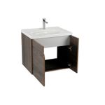 Mueble Elipse Vital 60 cm y lavamanos Elipse blanco Corona, vista frontal con puertas abiertas mostrando el interior