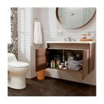Mueble Pontus Vital 60 cm y lavamanos Pontus blanco Corona, vista frontal con puertas abiertas y artículos de aseo
